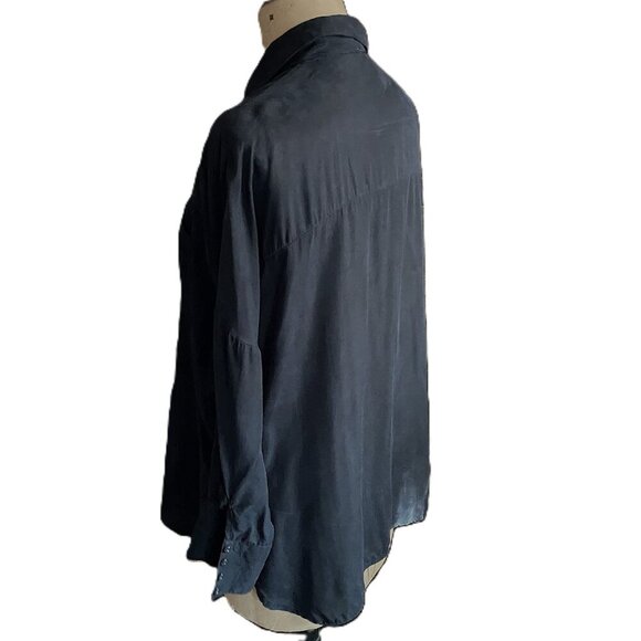DISSH button down dark blue navy long sleeve shirt top blouse - Picture 5 of 9